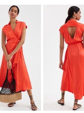 Anthropologie Vibrant Red Wrap Maxi Dress with Tie